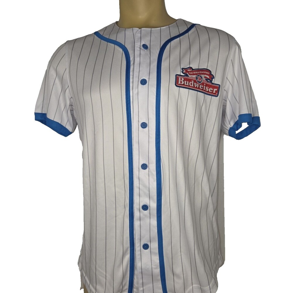 Budweiser King Of Beer White & Blue Striped Button Shirt Men's Size S  New